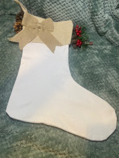 CHAUSSETTE DE NOEL BLANCHE ET REBORD JUTE AVEC NOEUD